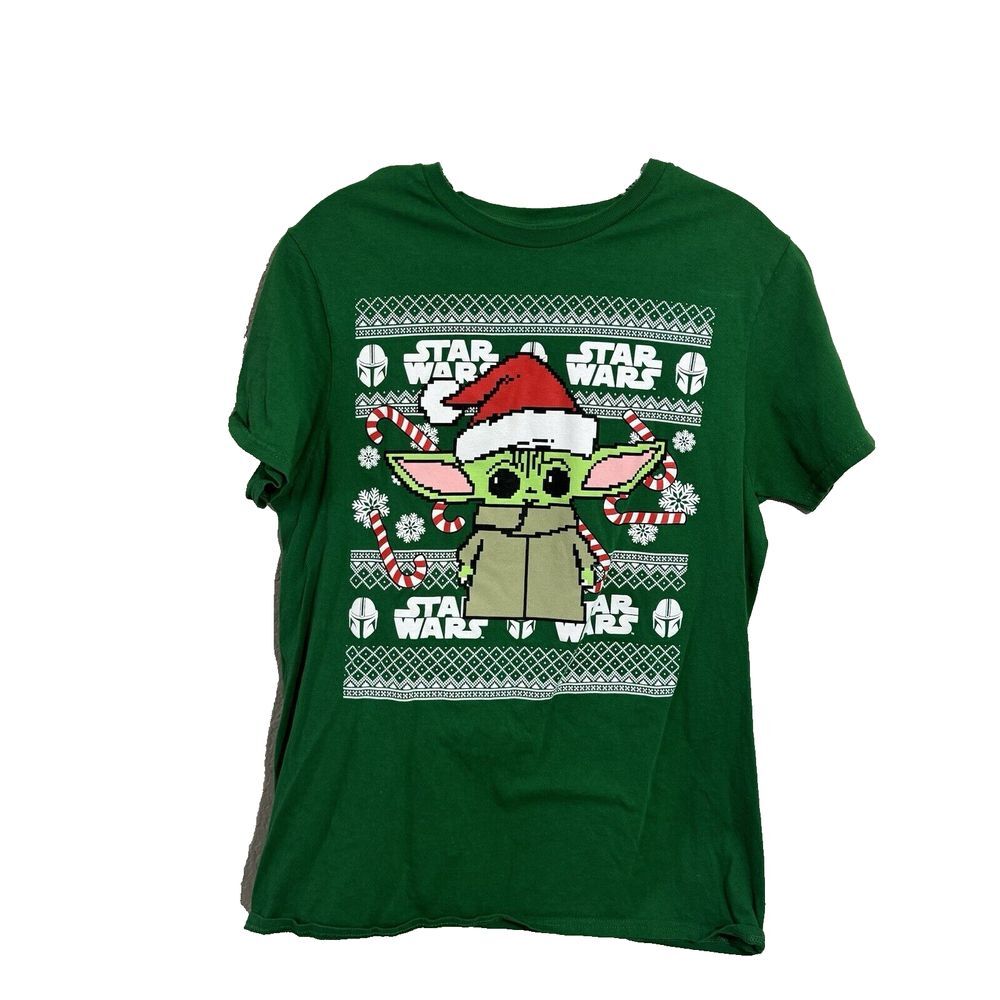 Star Wars Women's Green Christmas Baby Yoda Grogu T-Shirt Size Medium